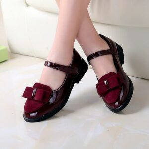 Wine Shiny Bow-Tie Shoes